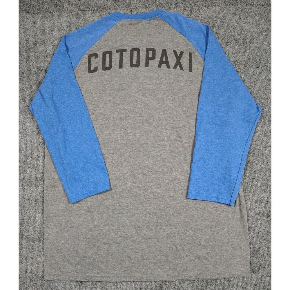 Cotopaxi Shirt Mens XL Grey Spell Out Raglan 3/4 Long Sleeve Organic Cotton GUC